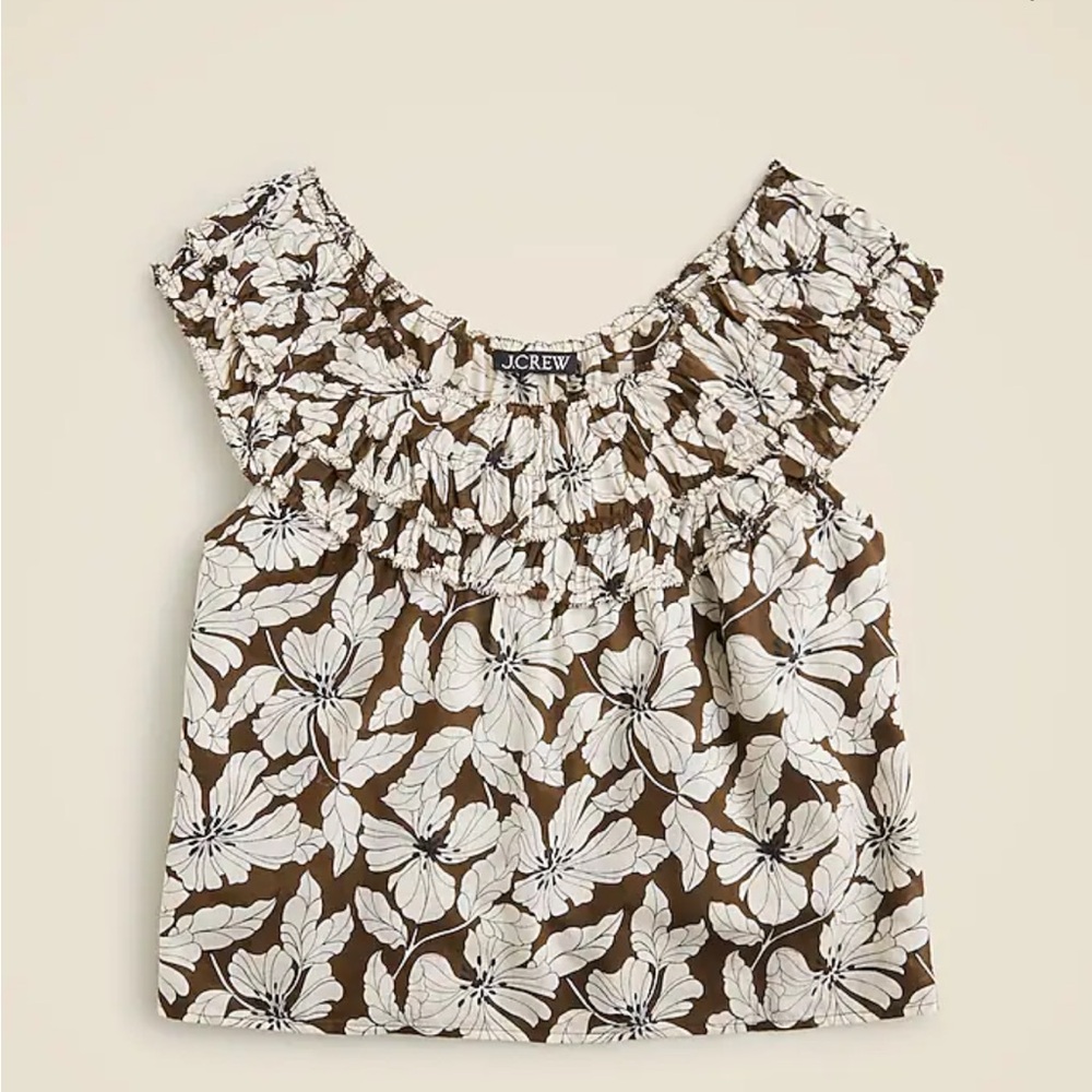 J. Crew Brown and White Floral Top